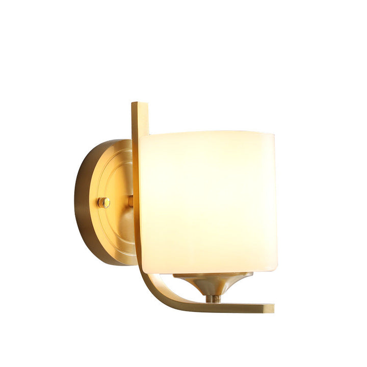 Skørter | 1 Light Drum Shade Wall Sconce Light Modernism Style White Glass Wall Lamp in Brass for Bedroom