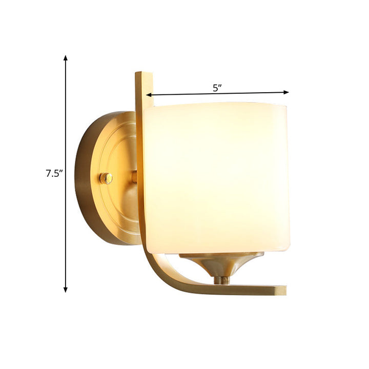 Skørter | 1 Light Drum Shade Wall Sconce Light Modernism Style White Glass Wall Lamp in Brass for Bedroom