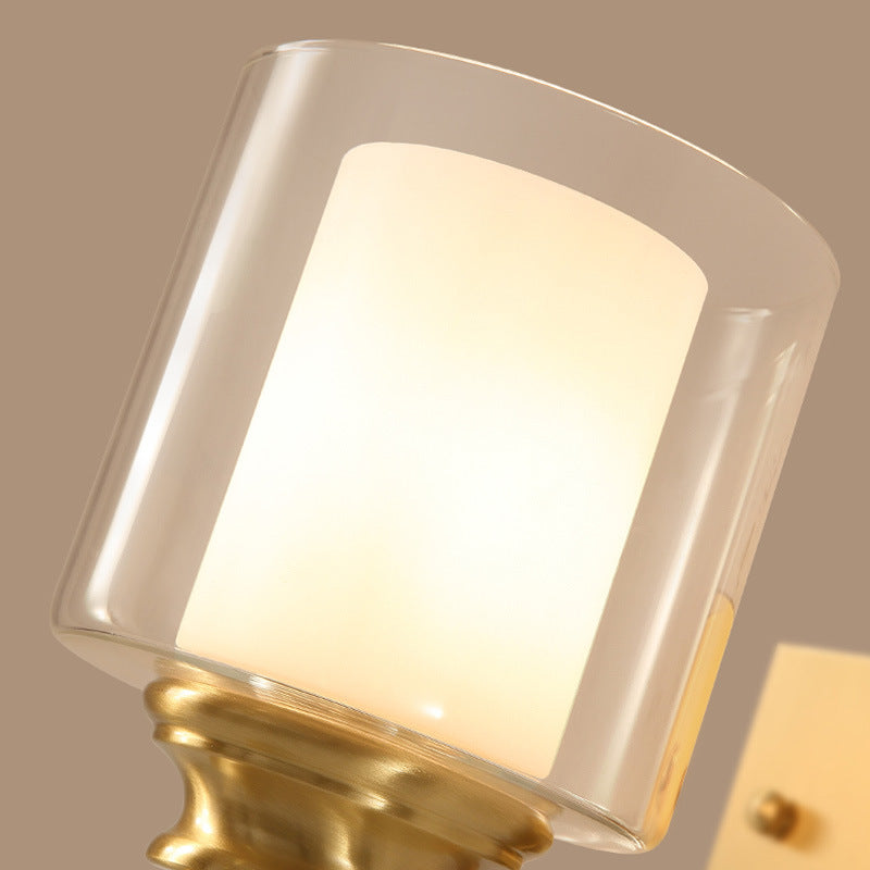 Skørter | Clear Glass Drum Wall Mounted Light Modern Style 1 Head Dining Room Wall Lighting in Brass