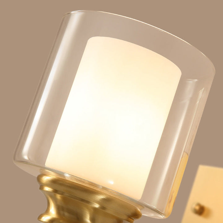 Skørter | Clear Glass Drum Wall Mounted Light Modern Style 1 Head Dining Room Wall Lighting in Brass