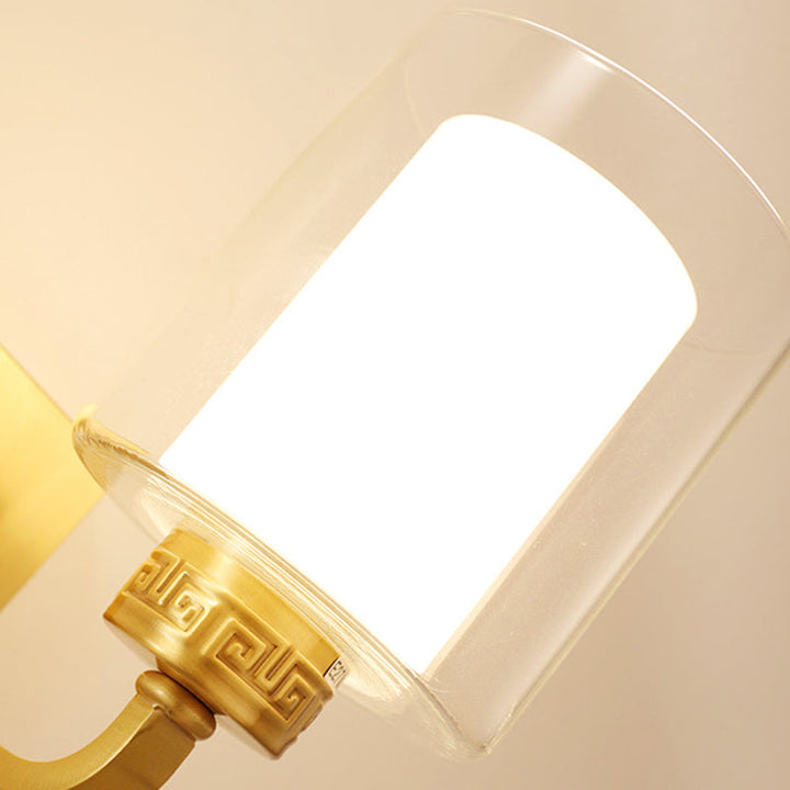 Skørter | 1 head wall light with cylinder shade clear and white glass modern style bedroom wall lamp in brass