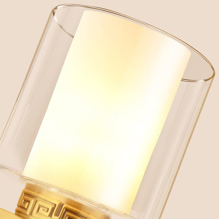 Skørter | Brass Finish Drum Wall Mounted Lamp Modern Style Double Glass 1 Light Hallway Wall Sconce