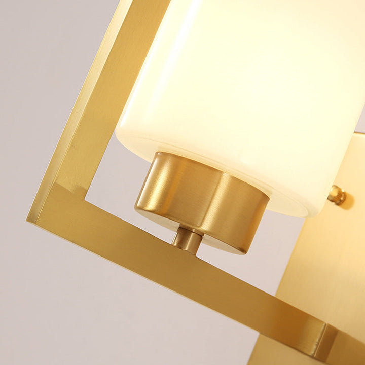 Skørter | Minimalist Style Cylindrical Wall Lamp 1 Light Opal Frosted Glass Wall Light in Brass for Bedroom