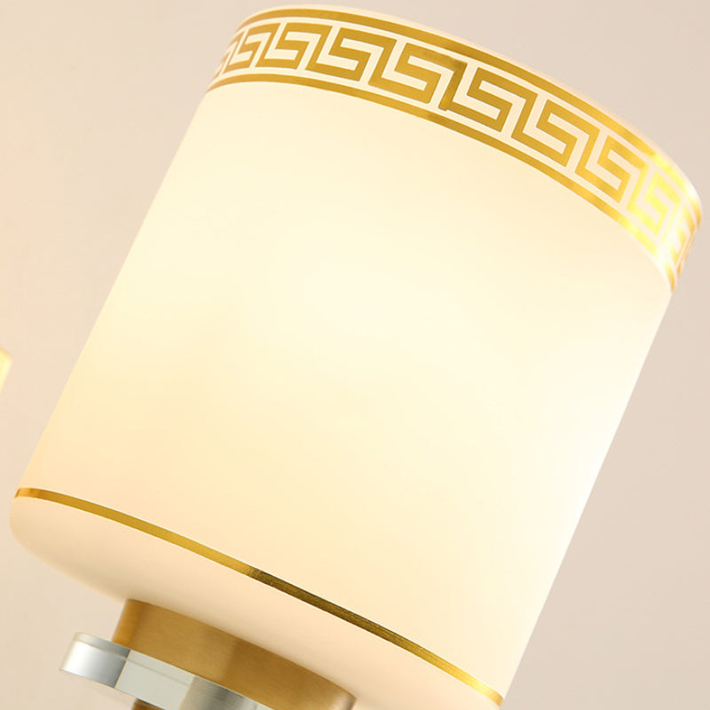 Skørter | 1 Light Wall Lamp Modern Style Drum Shade White Glass Wall Light Fixture in Brass for Hallway