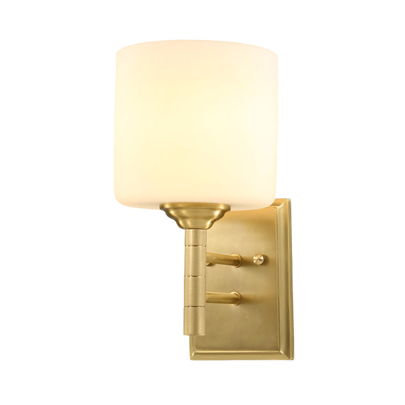 Skørter | Brass Finish 1-Bulb Wall Light Modernist Style Cream Glass Drum Wall Lighting for Living Room