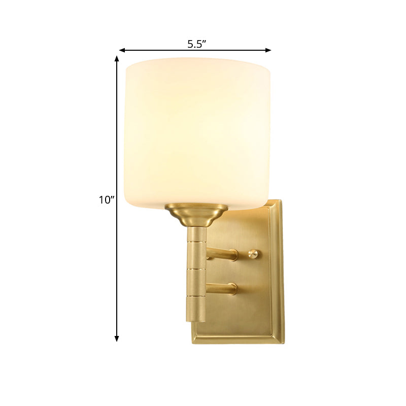 Skørter | Brass Finish 1-Bulb Wall Light Modernist Style Cream Glass Drum Wall Lighting for Living Room