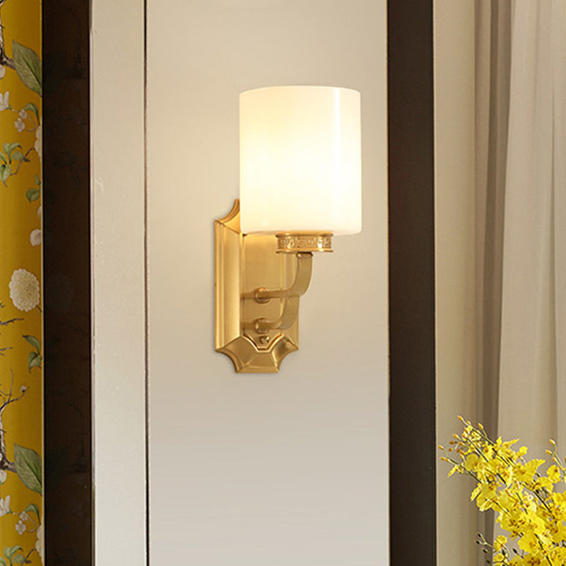 Skørter | Drum Opal Glass Wall Lighting Modern Stylish 1 Light Living Room Wall Lamp Fixture in Brass