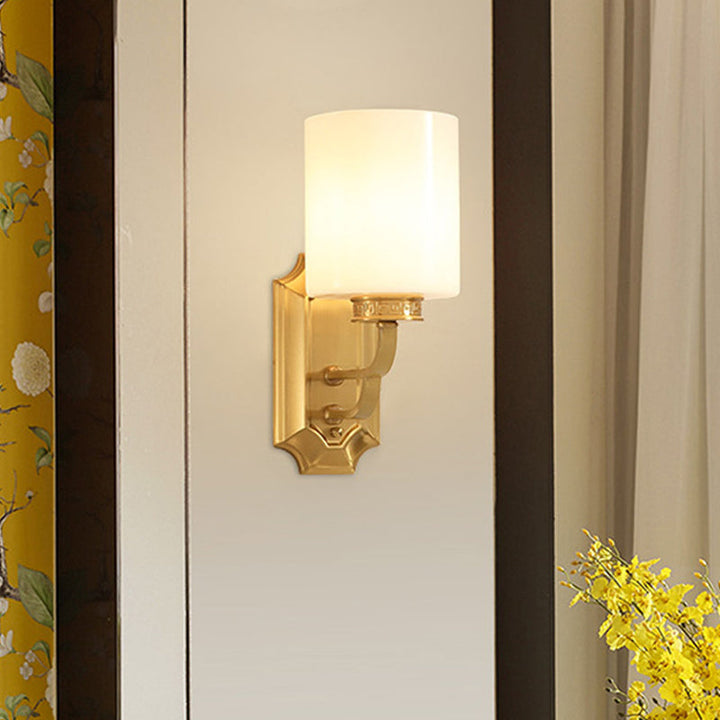 Skørter | Drum Opal Glass Wall Lighting Modern Stylish 1 Light Living Room Wall Lamp Fixture in Brass