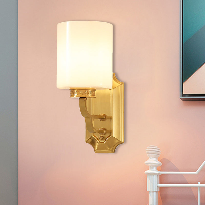 Skørter | Drum Opal Glass Wall Lighting Modern Stylish 1 Light Living Room Wall Lamp Fixture in Brass