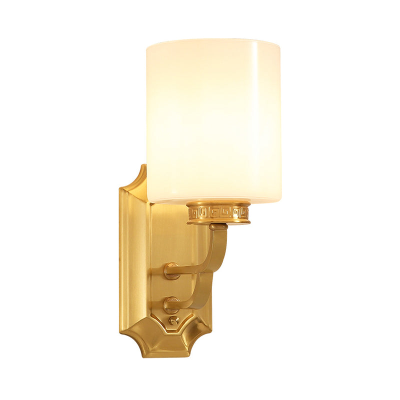 Skørter | Drum Opal Glass Wall Lighting Modern Stylish 1 Light Living Room Wall Lamp Fixture in Brass