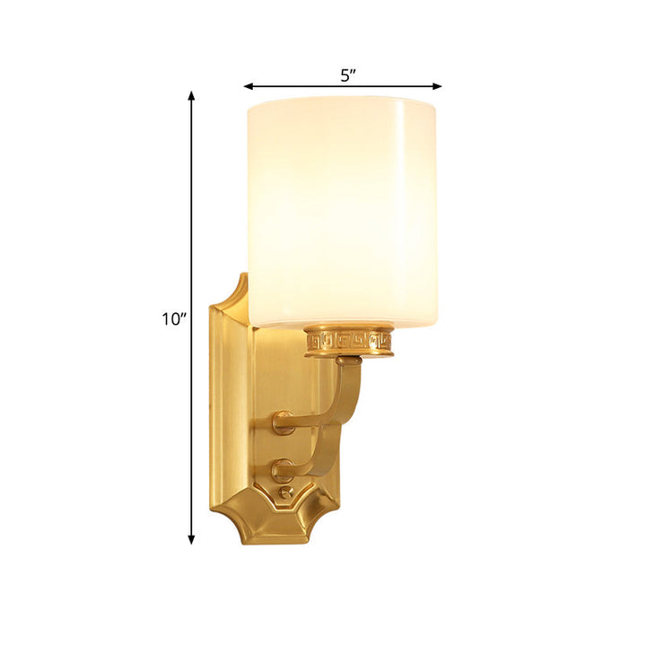 Skørter | Drum Opal Glass Wall Lighting Modern Stylish 1 Light Living Room Wall Lamp Fixture in Brass