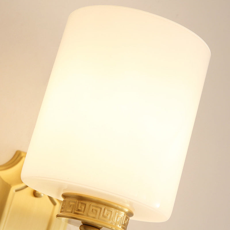 Skørter | Drum Opal Glass Wall Lighting Modern Stylish 1 Light Living Room Wall Lamp Fixture in Brass