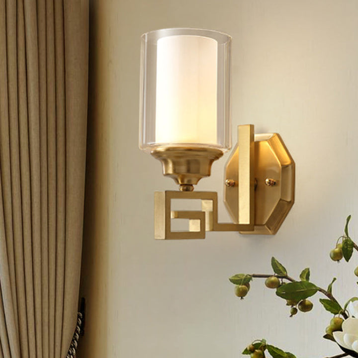 Skørter | Cylinder Clear Glass Wall Lamp Modern Stylish 1 Light Living Room Wall Light in Brass