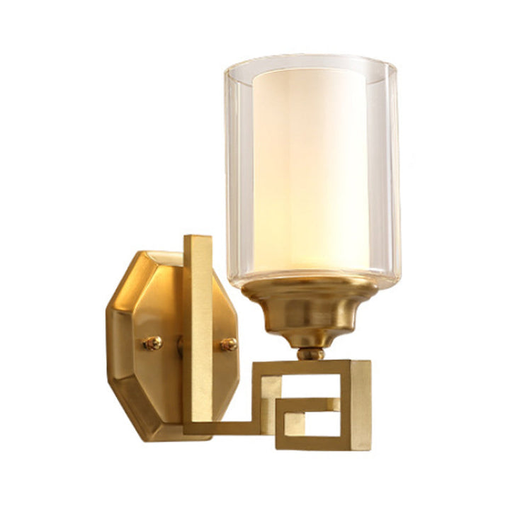 Skørter | Cylinder Clear Glass Wall Lamp Modern Stylish 1 Light Living Room Wall Light in Brass
