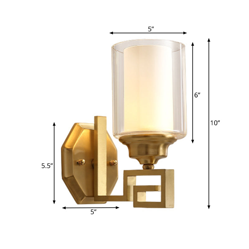 Skørter | Cylinder Clear Glass Wall Lamp Modern Stylish 1 Light Living Room Wall Light in Brass