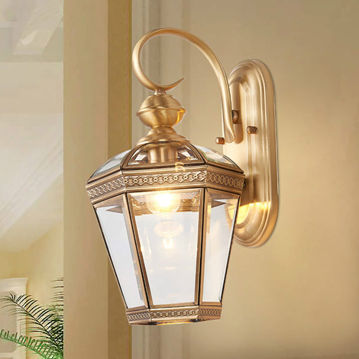 Skørter | Lantern Hall Wall Lamp Traditional Metal 1 Head Brass Wall Mounted Light with Clear Glass Shade, 6"/7.5" B