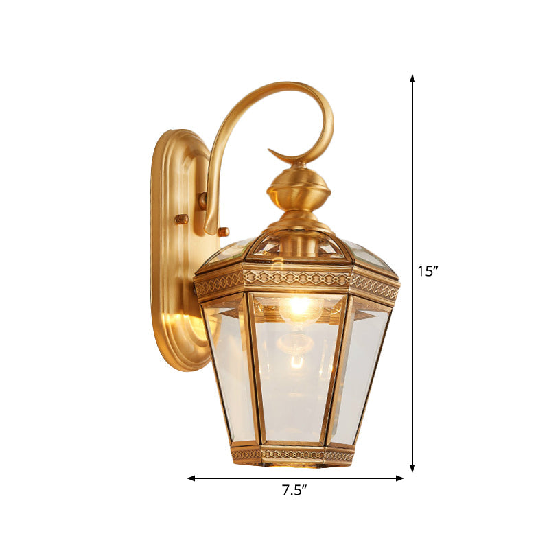 Skørter | Lantern Hall Wall Lamp Traditional Metal 1 Head Brass Wall Mounted Light with Clear Glass Shade, 6"/7.5" B