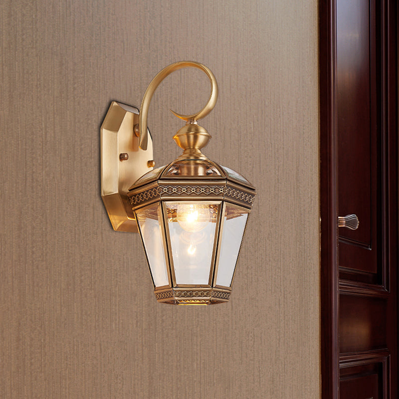 Skørter | Traditional Geometric Wall Mounted Light Single Bulb Brass Metal Wall Fixture for Balcony, 6"/7.5" Wide