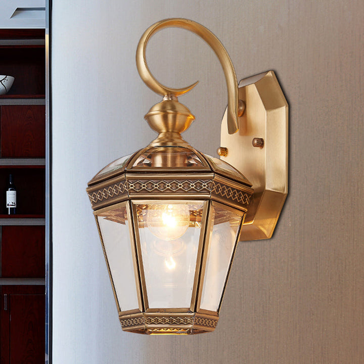 Skørter | Traditional Geometric Wall Mounted Light Single Bulb Brass Metal Wall Fixture for Balcony, 6"/7.5" Wide