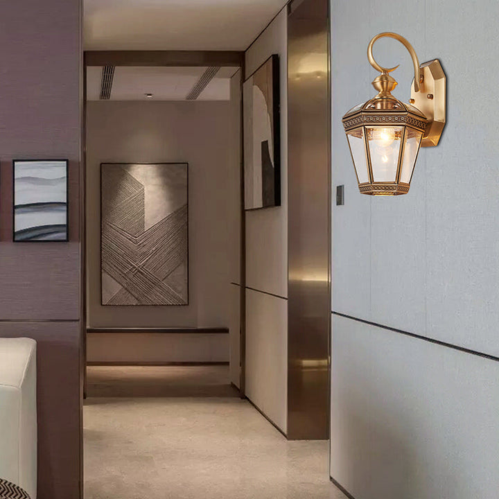 Skørter | Traditional Geometric Wall Mounted Light Single Bulb Brass Metal Wall Fixture for Balcony, 6"/7.5" Wide