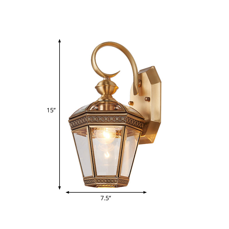 Skørter | Traditional Geometric Wall Mounted Light Single Bulb Brass Metal Wall Fixture for Balcony, 6"/7.5" Wide