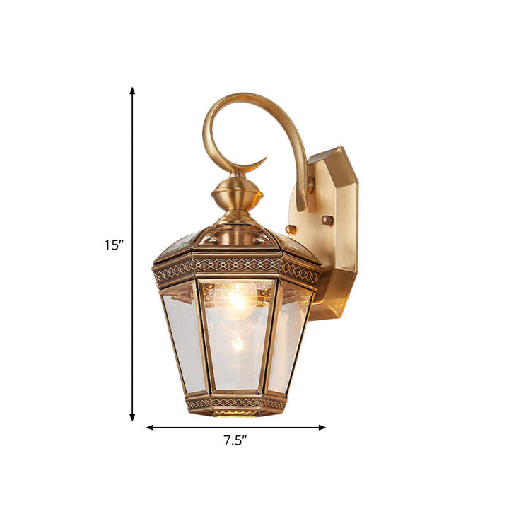 Skørter | Traditional Geometric Wall Mounted Light Single Bulb Brass Metal Wall Fixture for Balcony, 6"/7.5" Wide