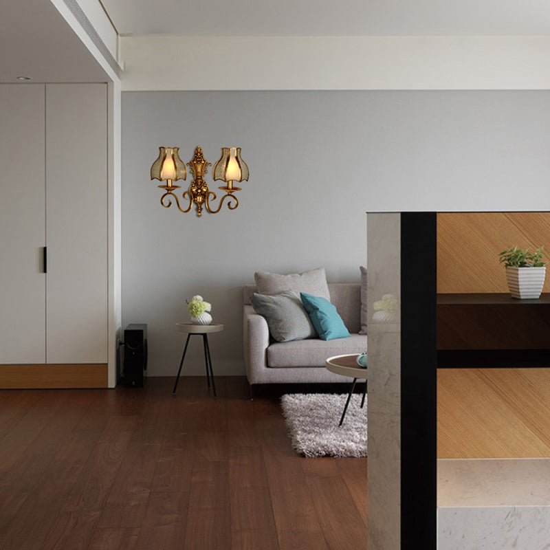Skørter | Brass 1/2-Light Wall Sconce Traditional Metal Curved Wall-Mounted Lamp for Living Room