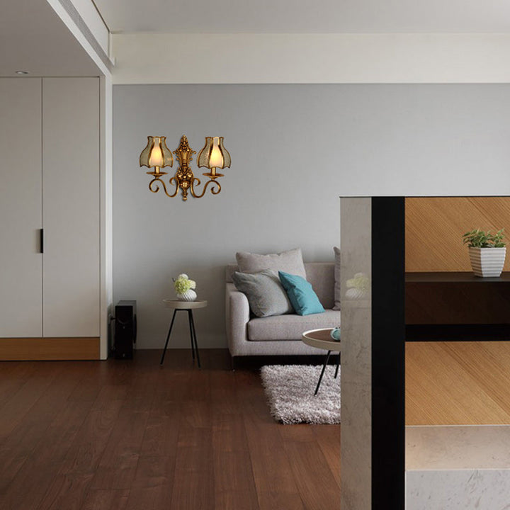 Skørter | Brass 1/2-Light Wall Sconce Traditional Metal Curved Wall-Mounted Lamp for Living Room