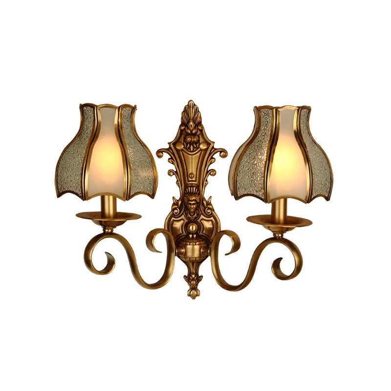 Skørter | Brass 1/2-Light Wall Sconce Traditional Metal Curved Wall-Mounted Lamp for Living Room