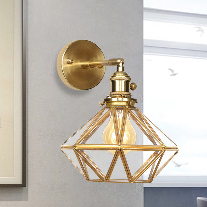 Skørter | Geometric/Globe/Pentagram Wall Light Contemporary Prismatic Glass 1 Lamp Brass Wall Mounting Lighting Fixture