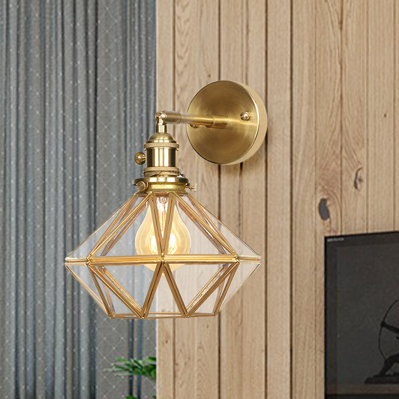 Skørter | Geometric/Globe/Pentagram Wall Light Contemporary Prismatic Glass 1 Lamp Brass Wall Mounting Lighting Fixture