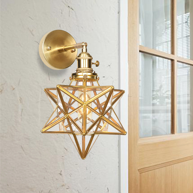 Skørter | Geometric/Globe/Pentagram Wall Light Contemporary Prismatic Glass 1 Lamp Brass Wall Mounting Lighting Fixture