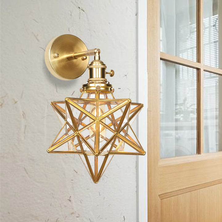 Skørter | Geometric/Globe/Pentagram Wall Light Contemporary Prismatic Glass 1 Lamp Brass Wall Mounting Lighting Fixture