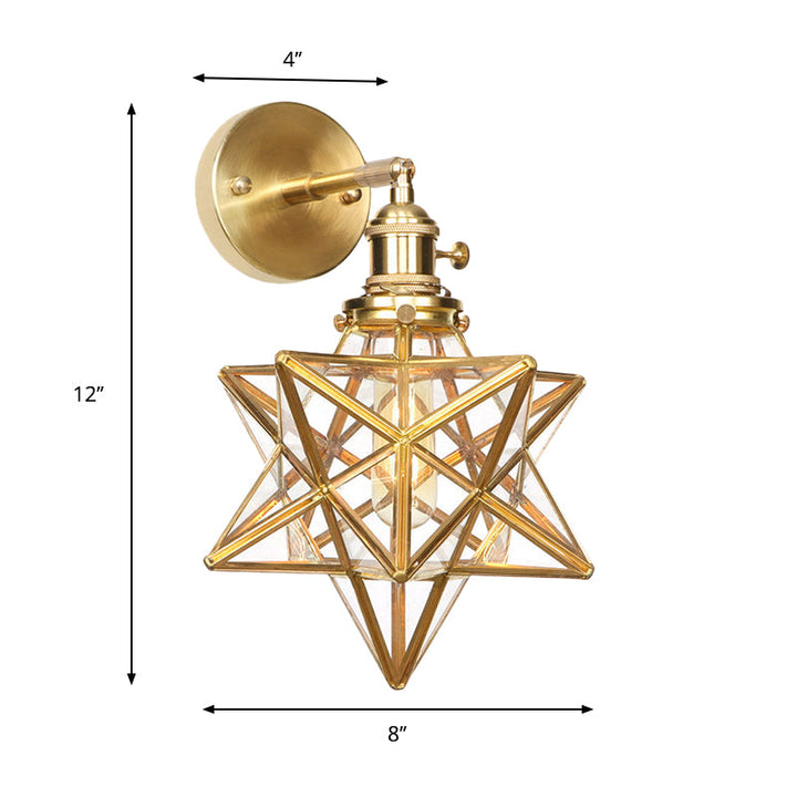 Skørter | Geometric/Globe/Pentagram Wall Light Contemporary Prismatic Glass 1 Lamp Brass Wall Mounting Lighting Fixture