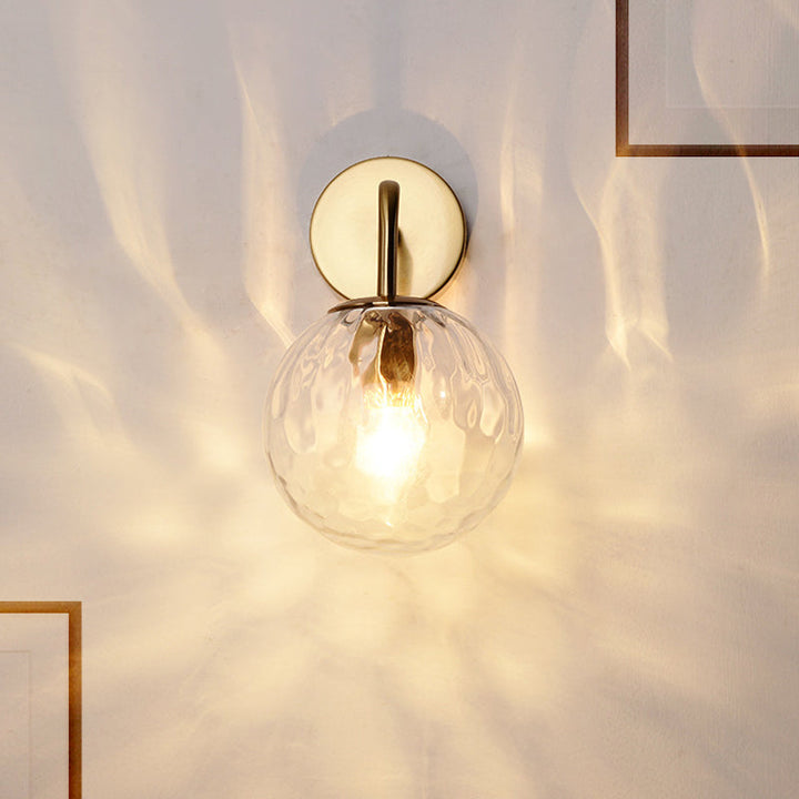 Skørter | Ribbed Glass Sphere Wall Light Minimalist 1 Light Gold Wall Switch Lighting with Arm