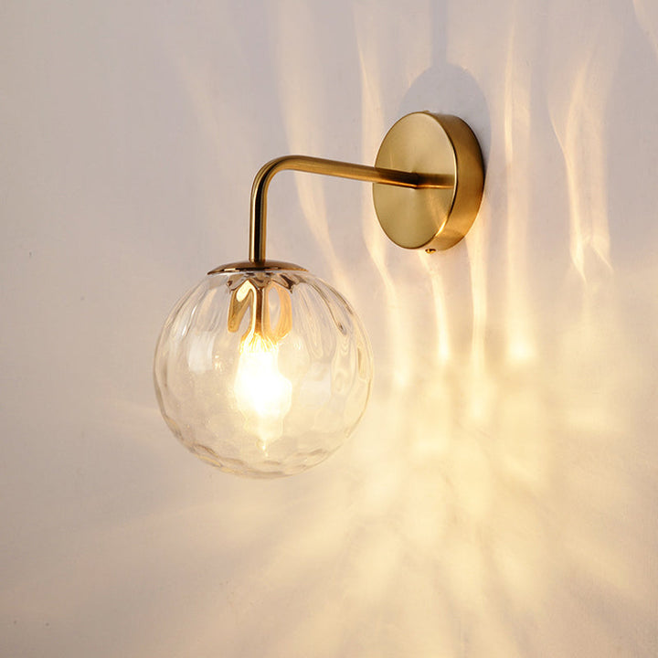Skørter | Ribbed Glass Sphere Wall Light Minimalist 1 Light Gold Wall Switch Lighting with Arm