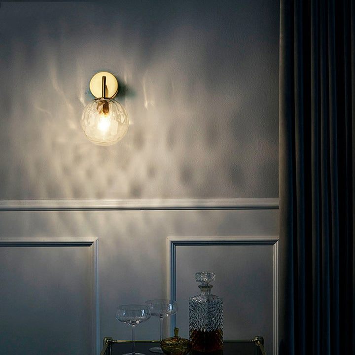 Skørter | Ribbed Glass Sphere Wall Light Minimalist 1 Light Gold Wall Switch Lighting with Arm