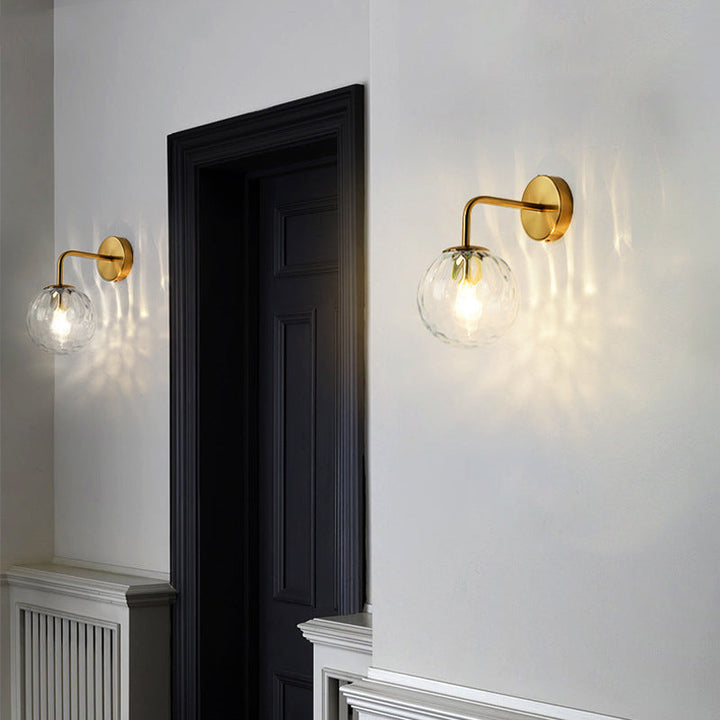 Skørter | Ribbed Glass Sphere Wall Light Minimalist 1 Light Gold Wall Switch Lighting with Arm