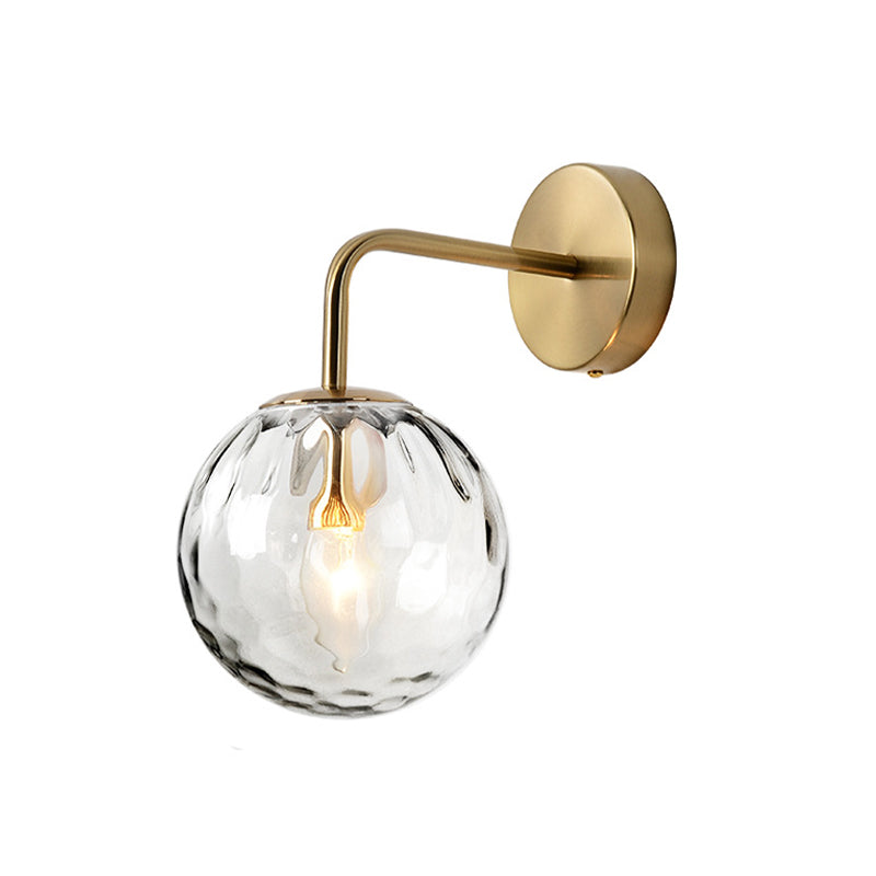 Skørter | Ribbed Glass Sphere Wall Light Minimalist 1 Light Gold Wall Switch Lighting with Arm