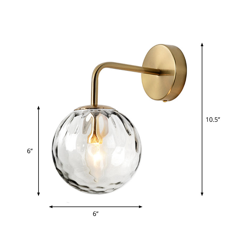 Skørter | Ribbed Glass Sphere Wall Light Minimalist 1 Light Gold Wall Switch Lighting with Arm