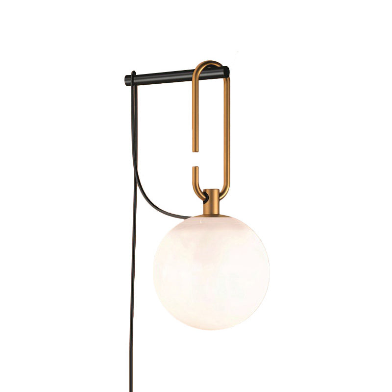 Skørter | Global Matte White Glass Wall Lamp Simple 1 Bulb Black and Gold Wall Lamp
