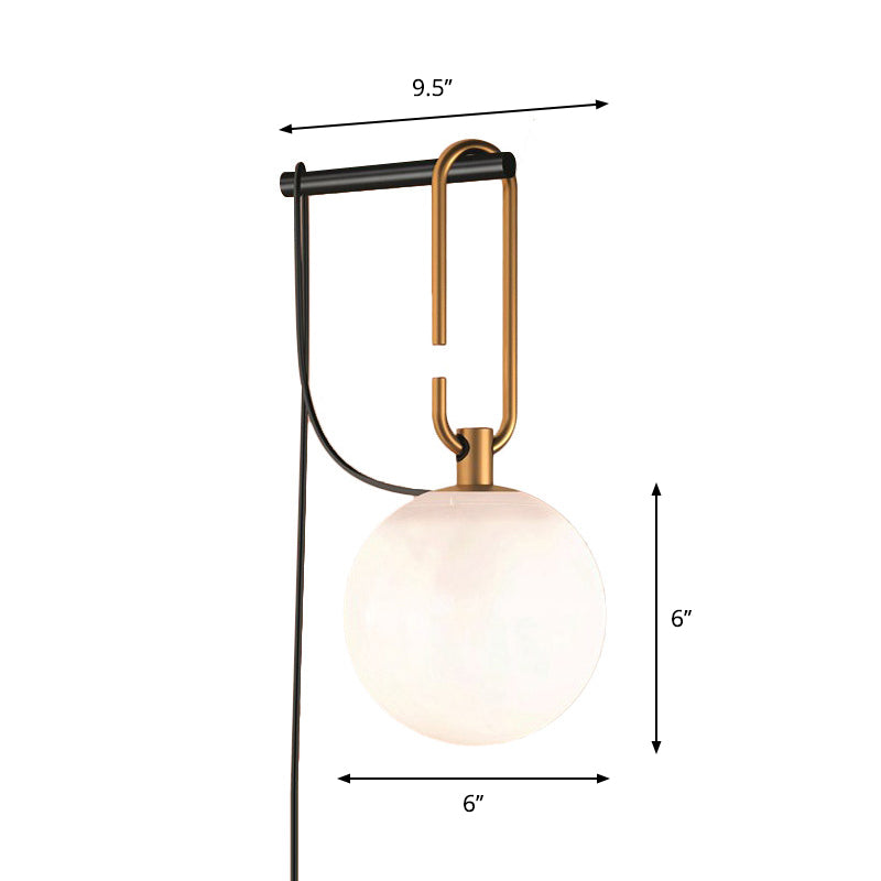 Skørter | Global Matte White Glass Wall Lamp Simple 1 Bulb Black and Gold Wall Lamp