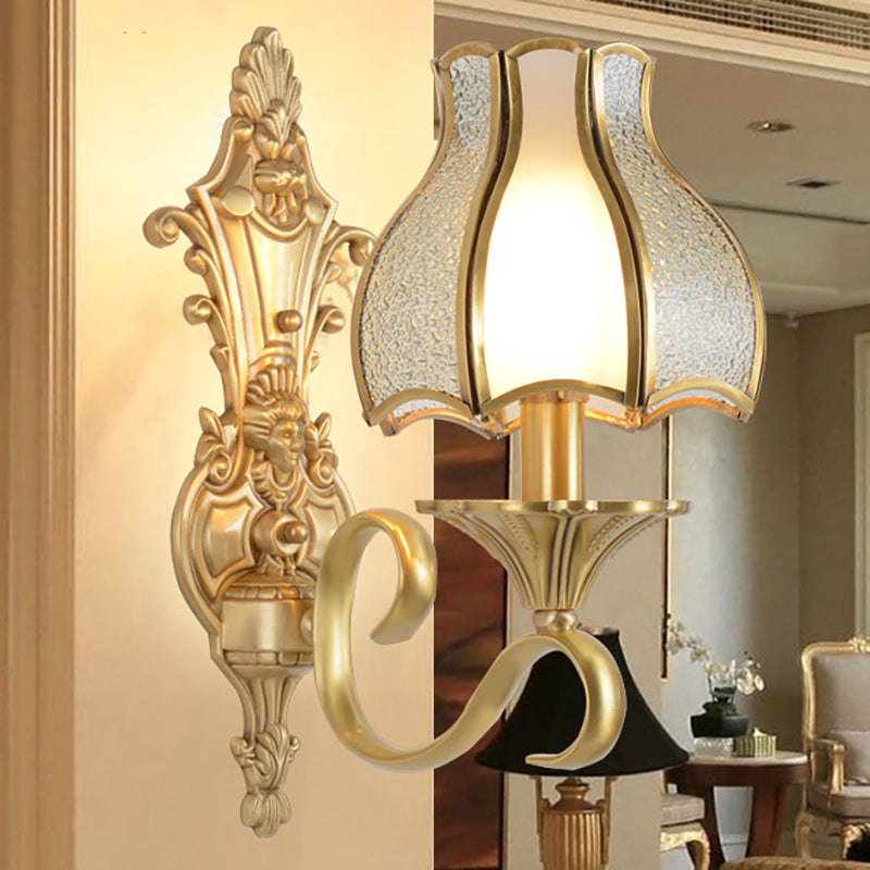 Skørter | 1/2 Frame Metal Wall Lamp Traditional Brass Curved Living Room Wall Light Fixture