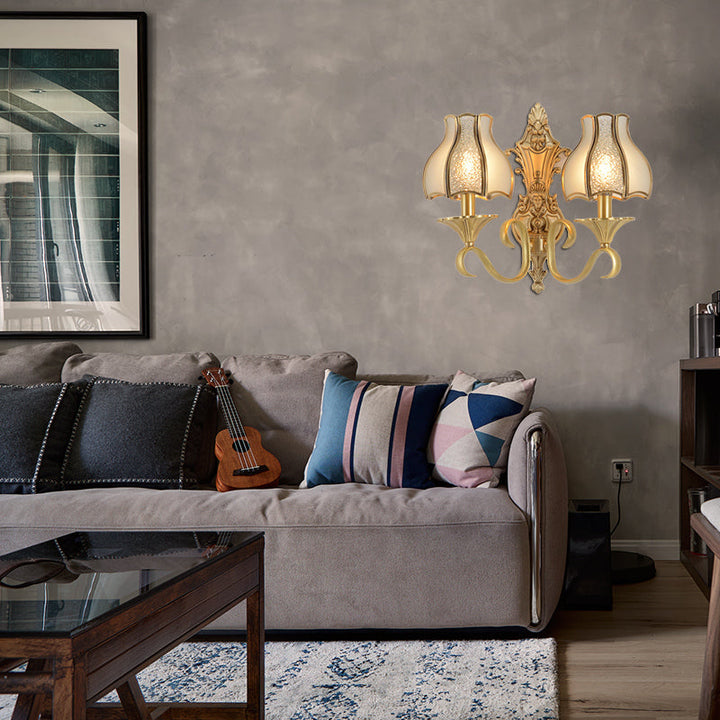 Skørter | 1/2 Frame Metal Wall Lamp Traditional Brass Curved Living Room Wall Light Fixture