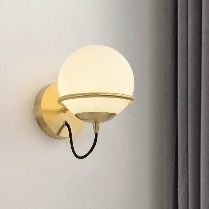 Lisslune | Single Wall Mounted Spherical Wall Light Contemporary Matte White Glass Brass Wall Light Fixture