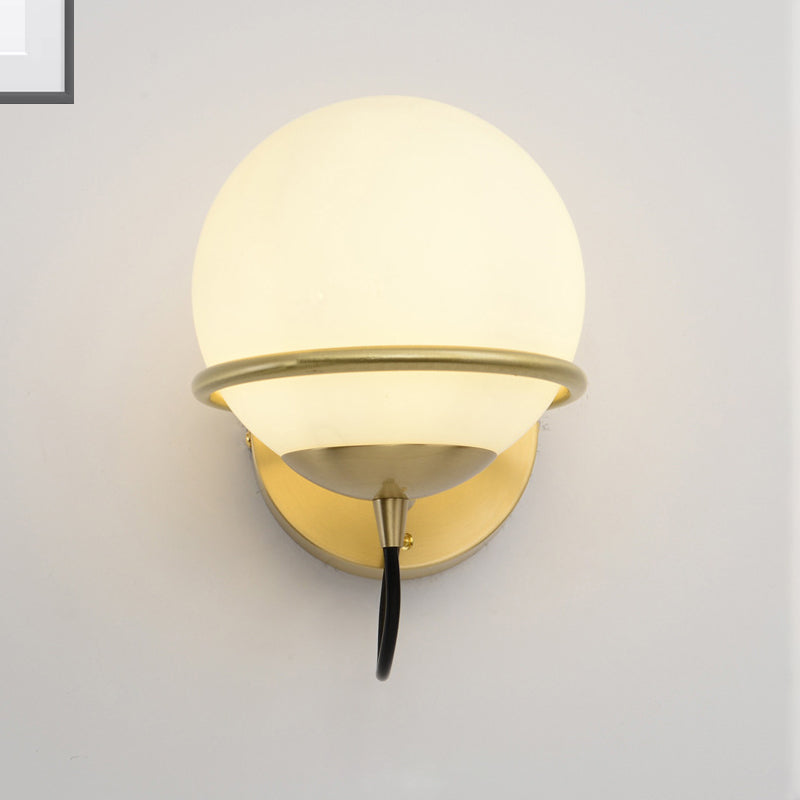 Lisslune | Single Wall Mounted Spherical Wall Light Contemporary Matte White Glass Brass Wall Light Fixture