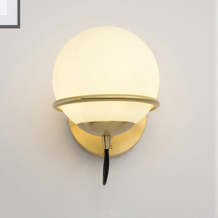 Lisslune | Single Wall Mounted Spherical Wall Light Contemporary Matte White Glass Brass Wall Light Fixture