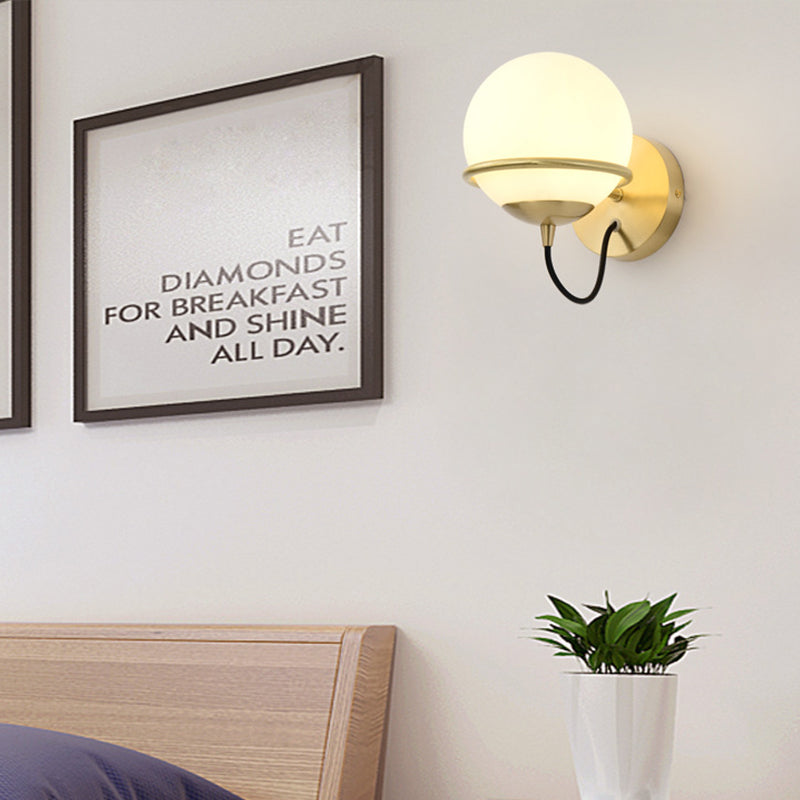 Lisslune | Single Wall Mounted Spherical Wall Light Contemporary Matte White Glass Brass Wall Light Fixture
