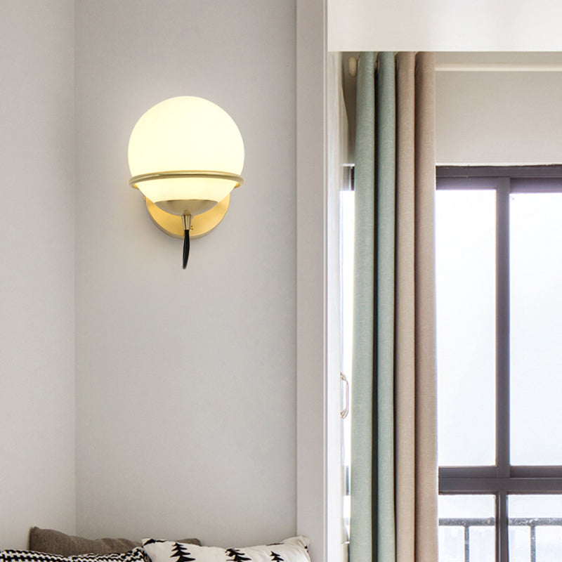 Lisslune | Single Wall Mounted Spherical Wall Light Contemporary Matte White Glass Brass Wall Light Fixture
