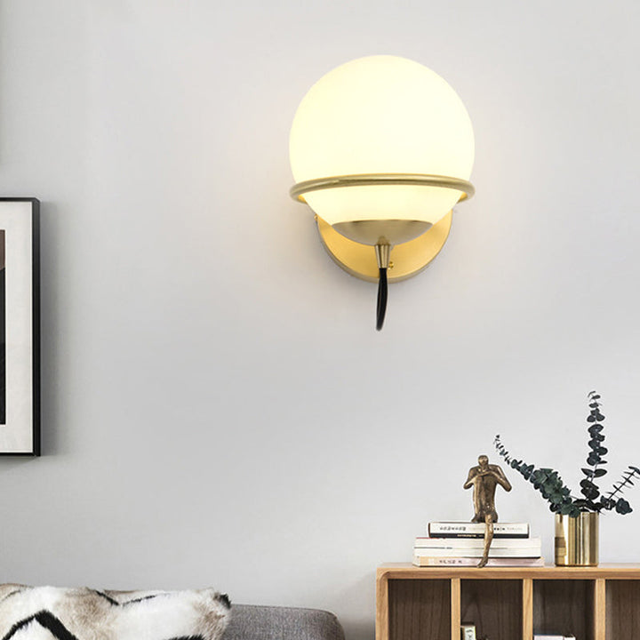 Lisslune | Single Wall Mounted Spherical Wall Light Contemporary Matte White Glass Brass Wall Light Fixture
